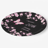 Botervlieskokers bloesem roze zwart papieren bordje (Gekanteld)