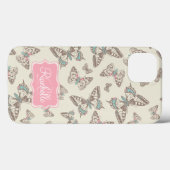 Botervliespatroon crème bruin roze naamplaatje Case-Mate iPhone case (Achterkant (horizontaal))