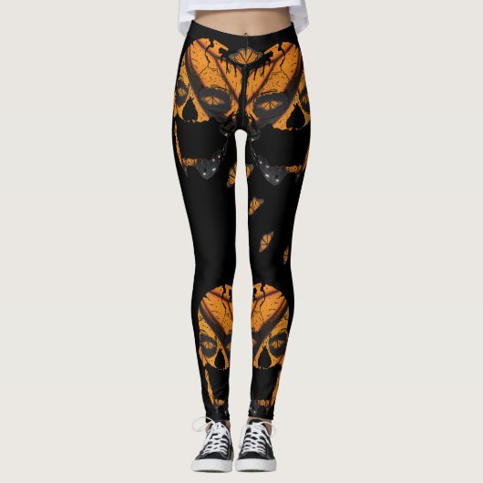 Botervliesvleugels - Monarch Butterfly Skull Leggings (Voorkant)