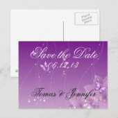 Botervliezen en paarse bloemen aankondigingskaart (Voorkant / Achterkant)