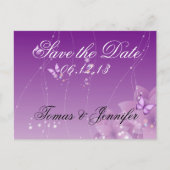 Botervliezen en paarse bloemen aankondigingskaart (Voorkant)