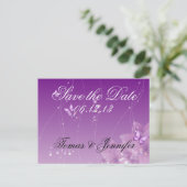 Botervliezen en paarse bloemen aankondigingskaart (Staand voorkant)