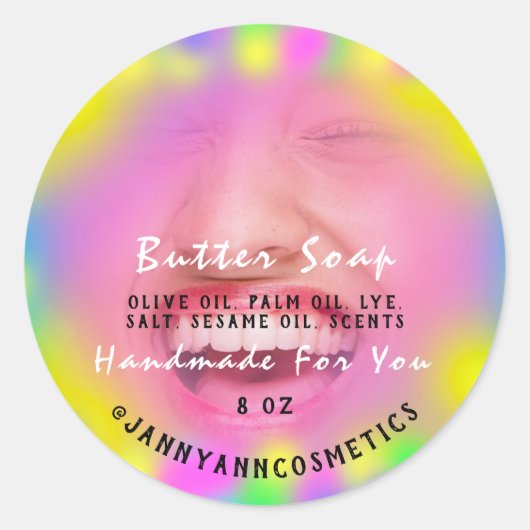 Boterzeep Cosmetica Foto Roze Holograaf Glimlach Ronde Sticker (Voorkant)