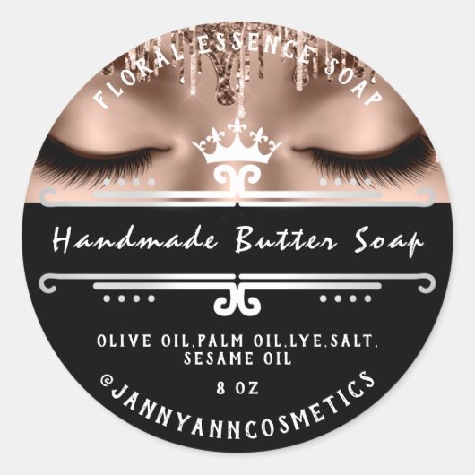 Boterzeep Cosmetica Grijs Royal Lashes Drips Ronde Sticker (Voorkant)