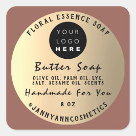 Boterzeep Cosmetica Handgemaakt Roos Goud Logo Vierkante Sticker