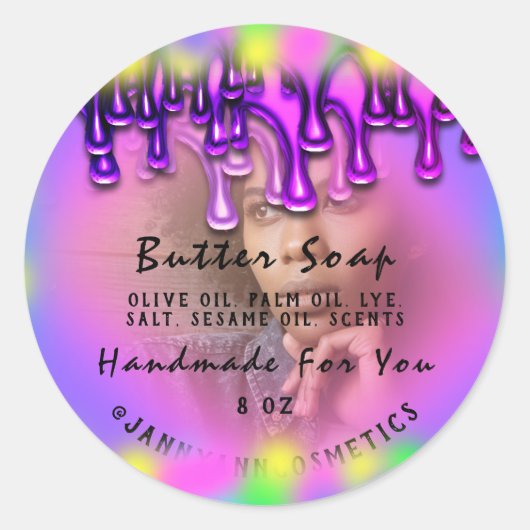 Boterzeep Cosmetica Handgemaakte Holograf Foto Ronde Sticker (Voorkant)