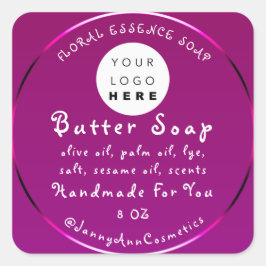 Boterzeep Cosmetica Handgemaakte Logo Berry Roze Vierkante Sticker