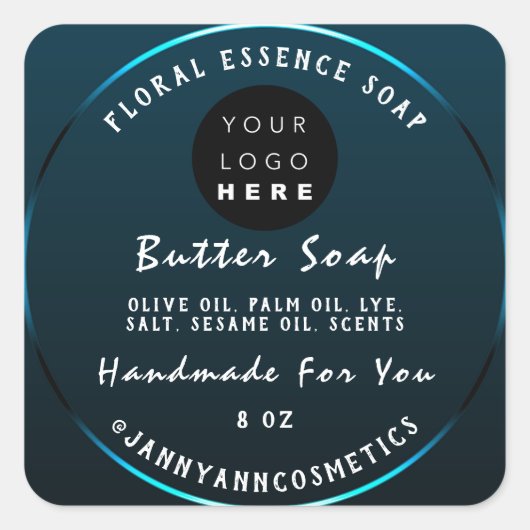 Boterzeep Cosmetica Handgemaakte Logo Blauwgroen B Vierkante Sticker (Voorkant)