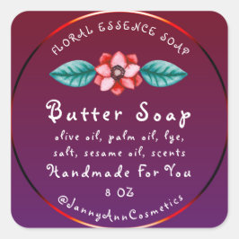 Boterzeep Cosmetica Handgemaakte Logo Bourgogne Pu Vierkante Sticker