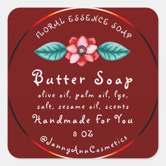 Boterzeep Cosmetica Handgemaakte Logo BourgogneBlo Vierkante Sticker (Voorkant)