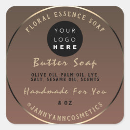 Boterzeep Cosmetica Handgemaakte Logo Bruin Goud Vierkante Sticker