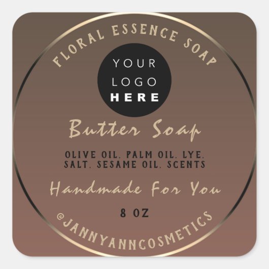 Boterzeep Cosmetica Handgemaakte Logo Bruin Goud Vierkante Sticker (Voorkant)
