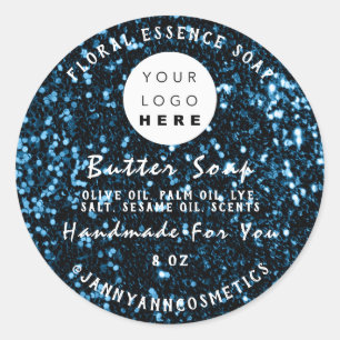Boterzeep Cosmetica Handgemaakte Logo Navy Glitter Ronde Sticker