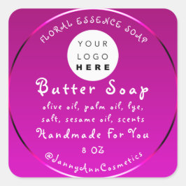 Boterzeep Cosmetica Handgemaakte Logo Pink Fuchsia Vierkante Sticker