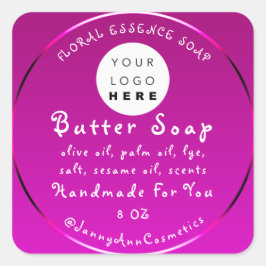 Boterzeep Cosmetica Handgemaakte Logo Pink Fuchsia Vierkante Sticker
