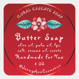 Boterzeep Cosmetica Handgemaakte Logo Red Floral Vierkante Sticker