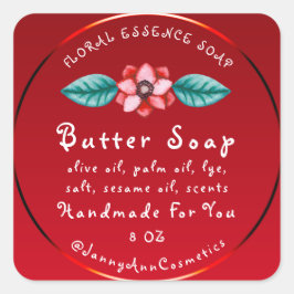 Boterzeep Cosmetica Handgemaakte Logo Red Floral Vierkante Sticker