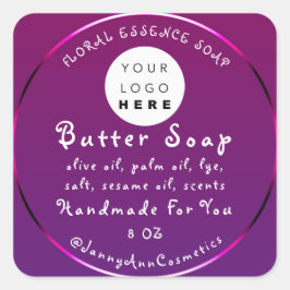 Boterzeep Cosmetica Handgemaakte Logo VioletPink Vierkante Sticker