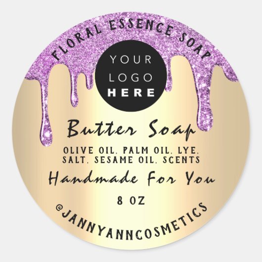 Boterzeep Cosmetica Handgemaakte Paarse Drip Gold Ronde Sticker (Voorkant)