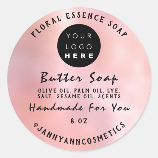 Boterzeep Cosmetica Handgemaakte Roos Blush Logo Ronde Sticker (Voorkant)