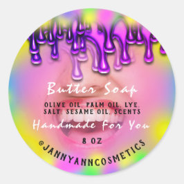 Boterzeep Cosmetica Heet Roze Holograf Glimlach Ronde Sticker