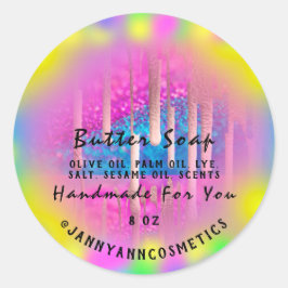 Boterzeep Cosmetica Hot Pink Holografische druppel Ronde Sticker