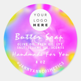 Boterzeep Cosmetica Logo Holograaf Roze Cleaner Ronde Sticker