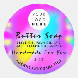 Boterzeep Cosmetica Logo Holograf Hot Pink Ronde Sticker