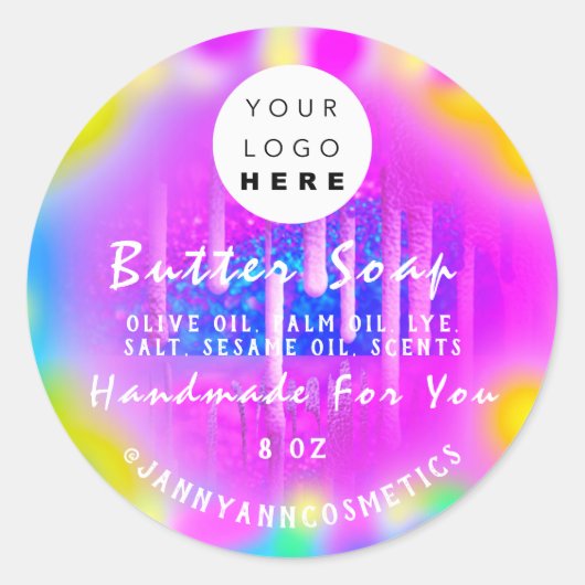 Boterzeep Cosmetica Logo Holograf Kleurentherapie Ronde Sticker (Voorkant)