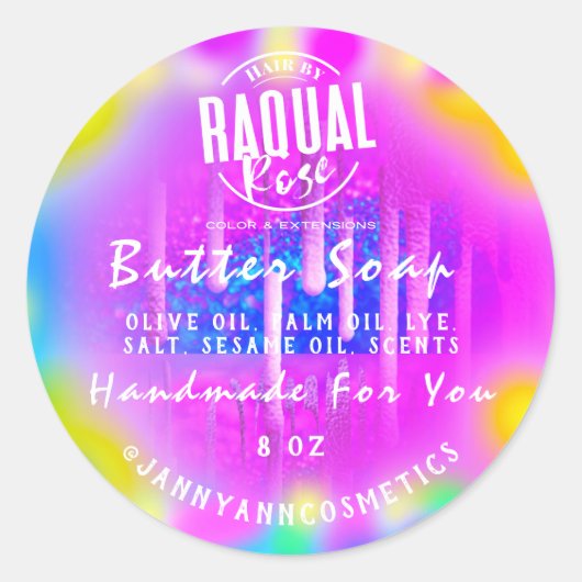 Boterzeep Cosmetica Logo Holograf Kleurentherapie Ronde Sticker (Voorkant)