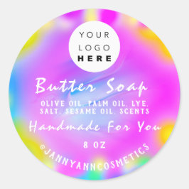 Boterzeep Cosmetica Logo Holograf Roze Beauty Ronde Sticker