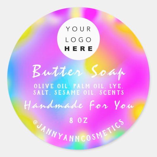 Boterzeep Cosmetica Logo Holograf Roze Eenhoorn Ronde Sticker (Voorkant)