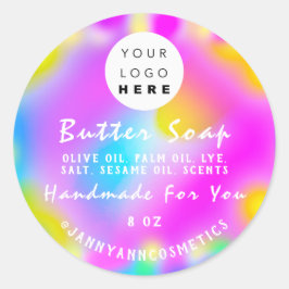 Boterzeep Cosmetica Logo Holograf Roze Eenhoorn Ronde Sticker