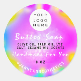 Boterzeep Cosmetica Logo Holograf Roze Make-up Ronde Sticker