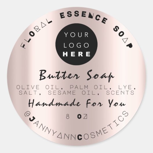 Boterzeep Cosmetica Unieke Handgemaakte Roos Logo Ronde Sticker (Voorkant)