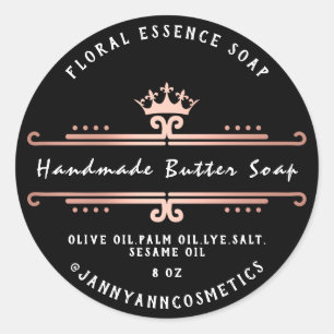 Boterzeep Cosmetica Zwart Roos Royal Crown Ronde Sticker