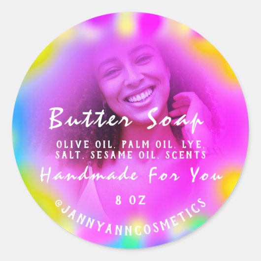 Boterzeep Cosmetische fotoHolograaf Kleurentherapi Ronde Sticker (Voorkant)