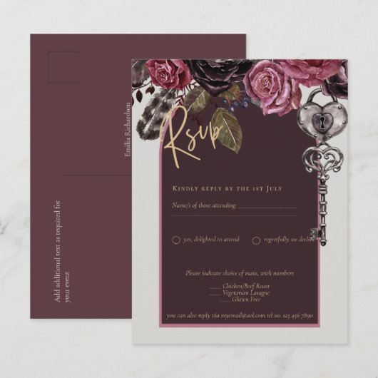 BOTHIC ROOS Burgundy Fall Wedding Briefkaart (Voorkant / Achterkant)