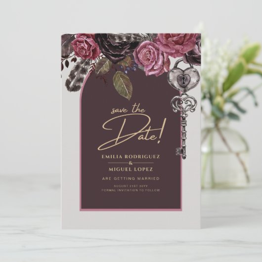 BOTHIC ROSE Bourgondië Herfst Huwelijk Kaart (Staand voorkant)