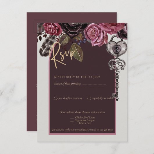 BOTHIC ROSE Bourgondische herfstbruiloft Briefkaart (Voorkant / Achterkant)