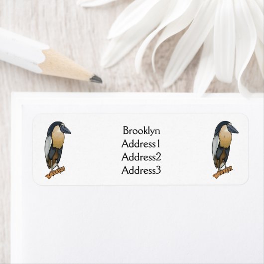 Botnavelvogel cartoon etiket (Insitu)