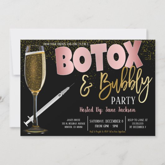 Botox en Bubble Party Uitnodiging (Voorkant)