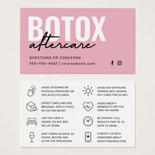 Botox Filler Injectie Nazorg Kaart (Voorkant /achterkant)