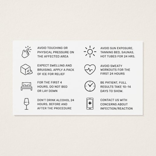 Botox Filler Injectie Nazorg Kaart (Achterkant)