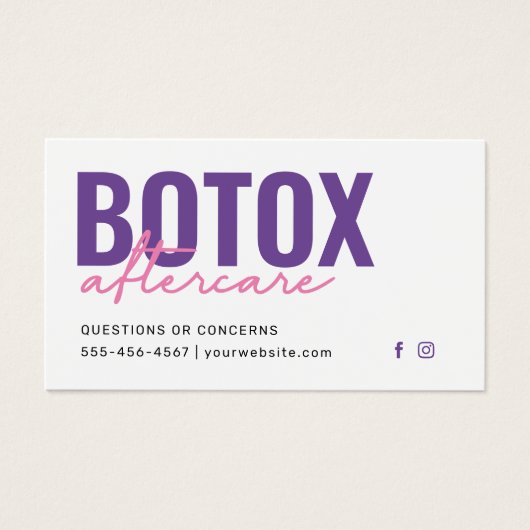 Botox Filler Injectie Nazorg Kaart (Voorkant)