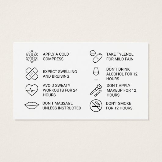 Botox Filler Injectie Nazorg Kaart (Achterkant)