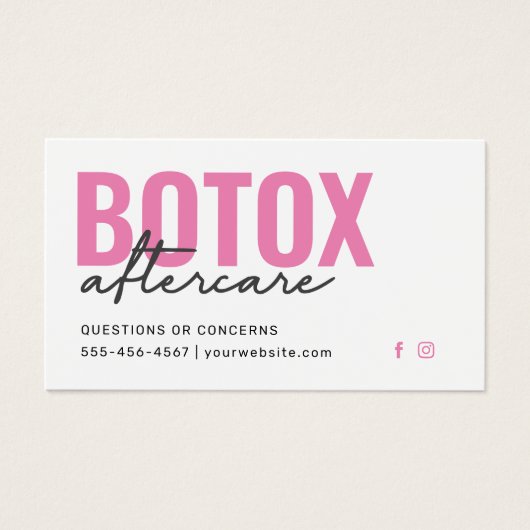 Botox Filler Injectie Nazorg Kaart (Voorkant)