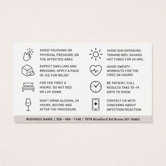 Botox Filler Injectie Nazorg Kaart (Achterkant)