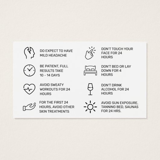 Botox Filler Injectie Nazorg Kaart (Achterkant)