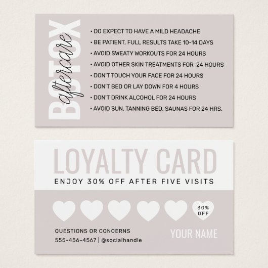 Botox Filler Injectie Nazorg Kaart (Voorkant /achterkant)